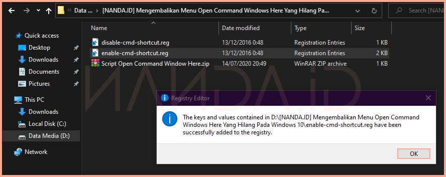Mengembalikan Menu Open Command Windows Here Di Windows 10