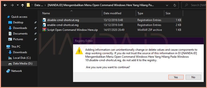 Mengembalikan Menu Open Command Windows Here Di Windows 10