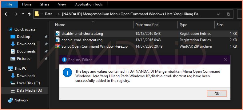 Mengembalikan Menu Open Command Windows Here Di Windows 10